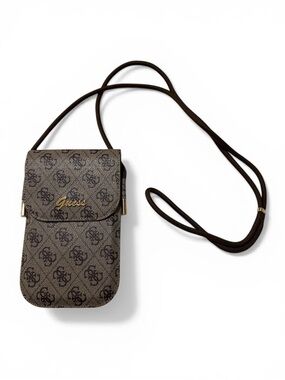 GUESS Brown Monogram Crossbody Phone Pouch